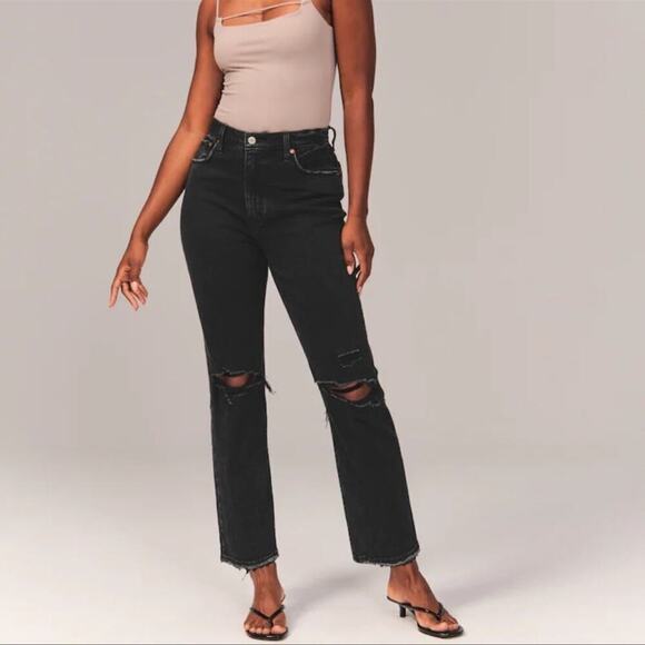 Abercrombie & Fitch Curve Love High Rise Skinny Distressed Jean Faded Black 25/0 - Picture 1 of 16